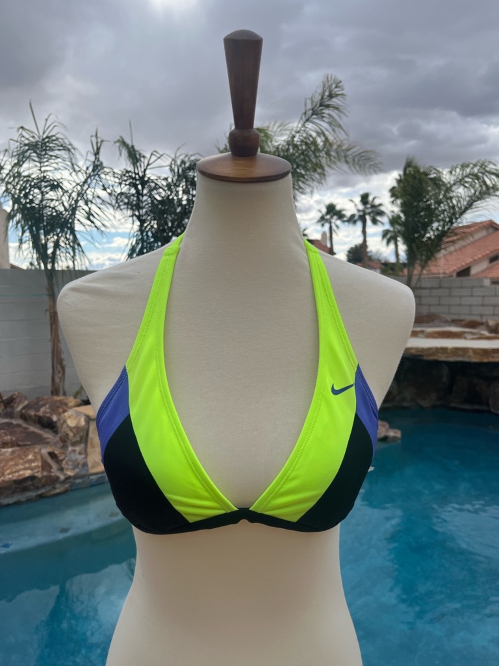 Nike Neon Yellow, Black & Purple Halter Swim Bikini Top